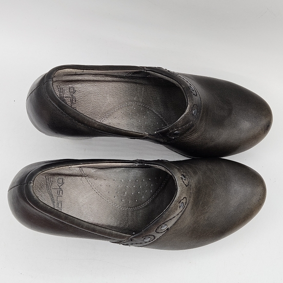 Dansko Riki antique green/ brown leather 2.5" clog loafers 38 US size 7.5 / 8 - Picture 14 of 16